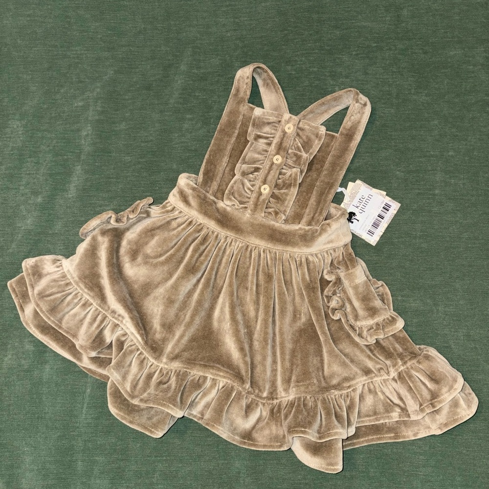 Kate Quinn ruffle Velvet pinafore Dress in vetiver